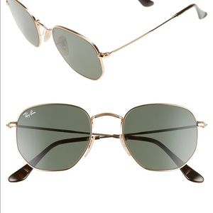 Ray-Ban Hexagonal Gold/Green 51 mm Sunglasses